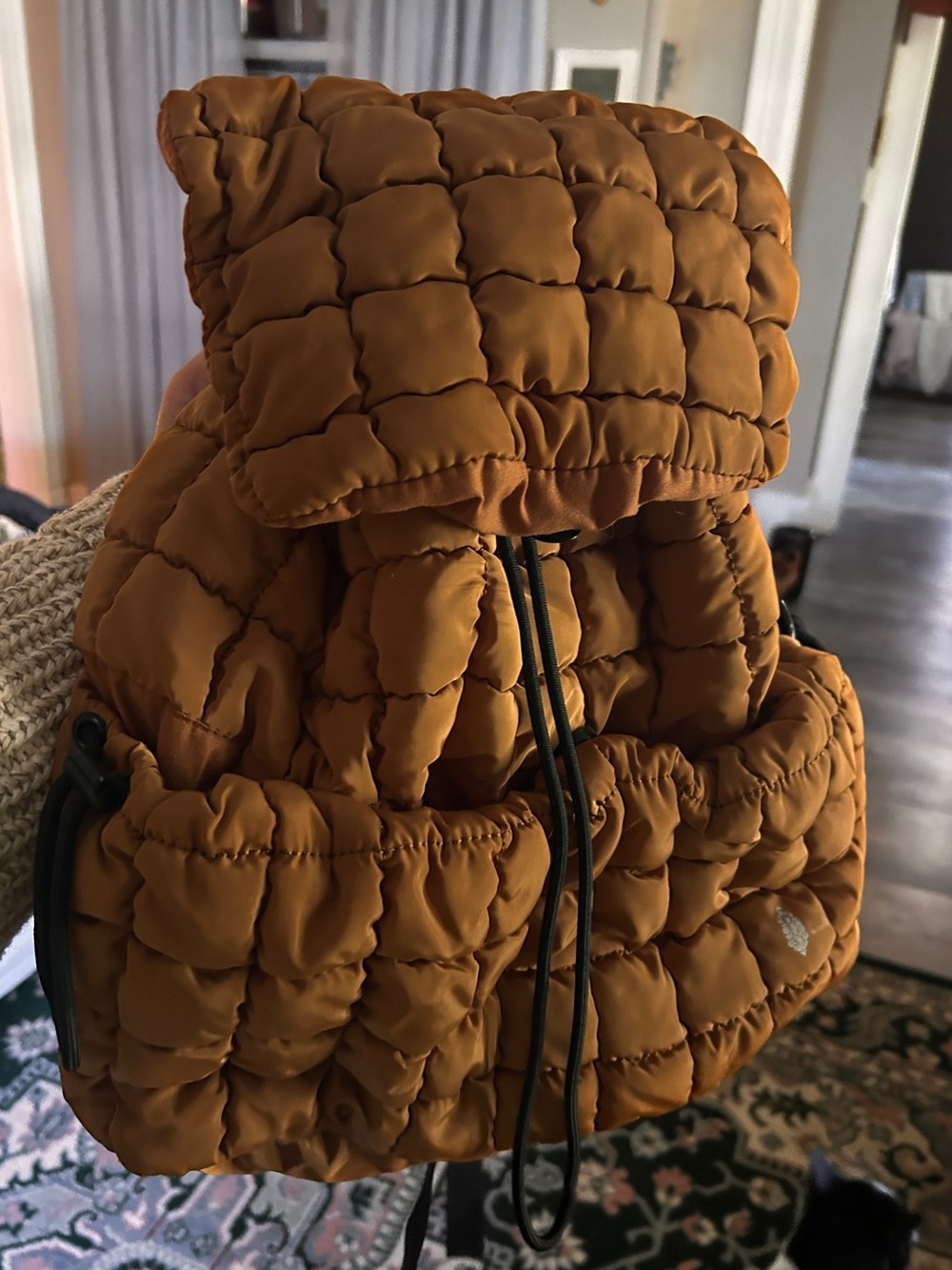 Free People Puffer Drawstring Backpack - orangey brown